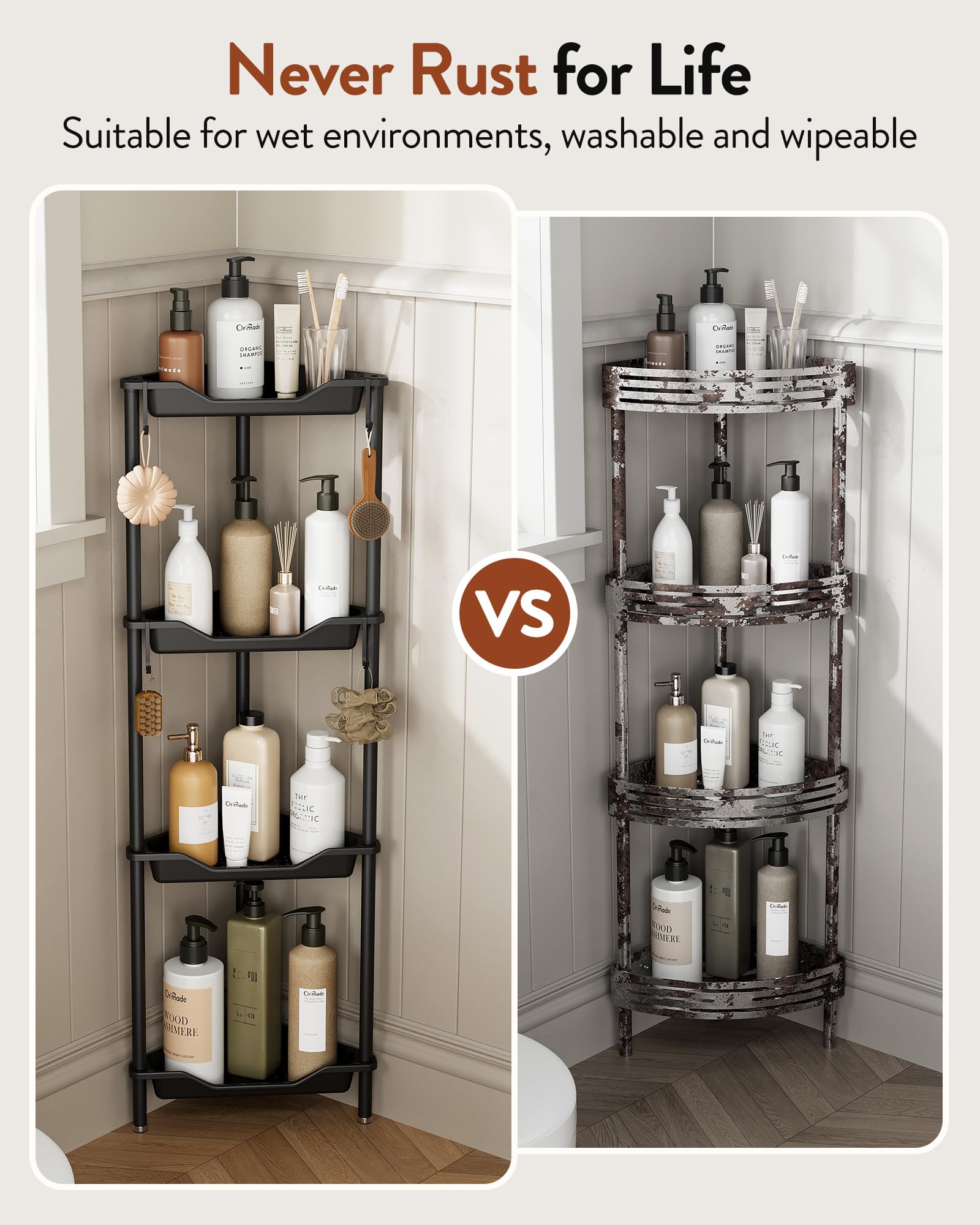 Orimade installé dans une douche montrant organisation pratique