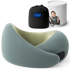 OSTRICH PILLOW packaging face montrant le coussin prêt à voyager et durable