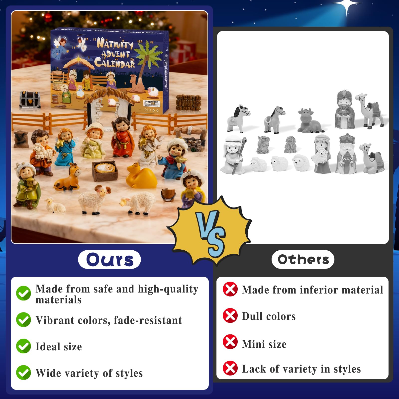 Accessoires OuMuaMua : puits et clôture ajoutant réalisme au décor de la Nativité