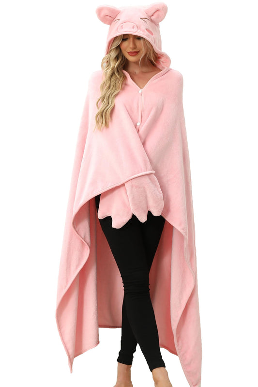OUSIEDISIE poncho cochon face montrant la coupe et le motif cosy