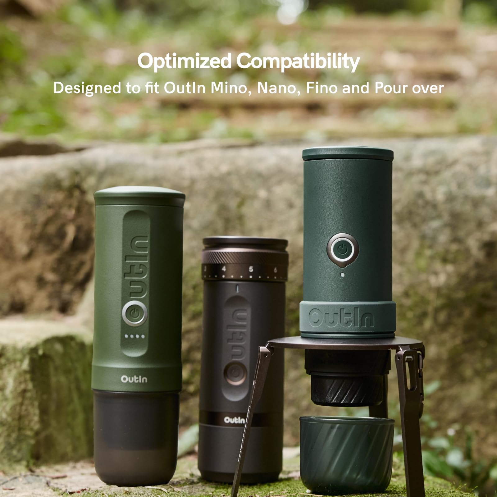 OutIn comparaison d'échelle avec tasse montrant taille et compatibilité