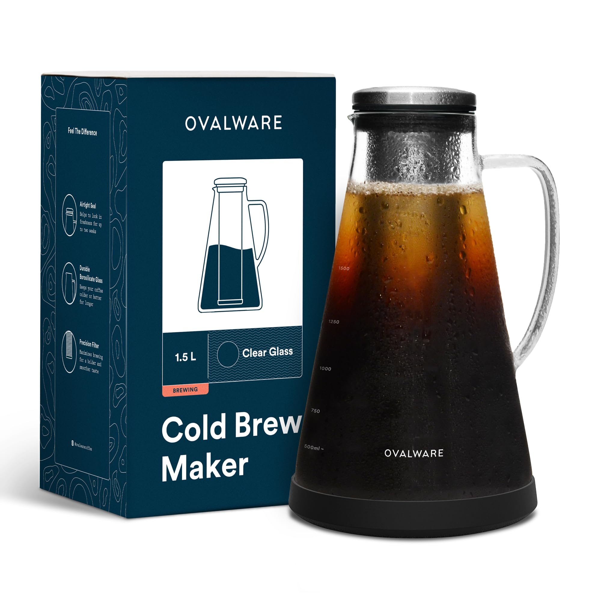 ovalware carafe face montrant design clair et capacité 1,5 L, pratique