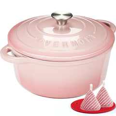 Overmont cocotte 4,5QT vue de face affichant design et couleur rose, idéal service