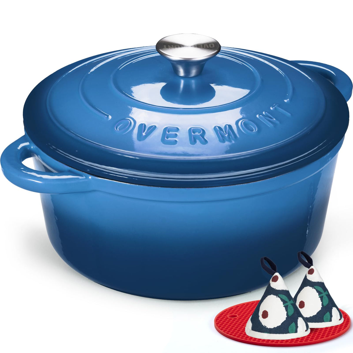Overmont cocotte face bleue montrant design et poignée pratique