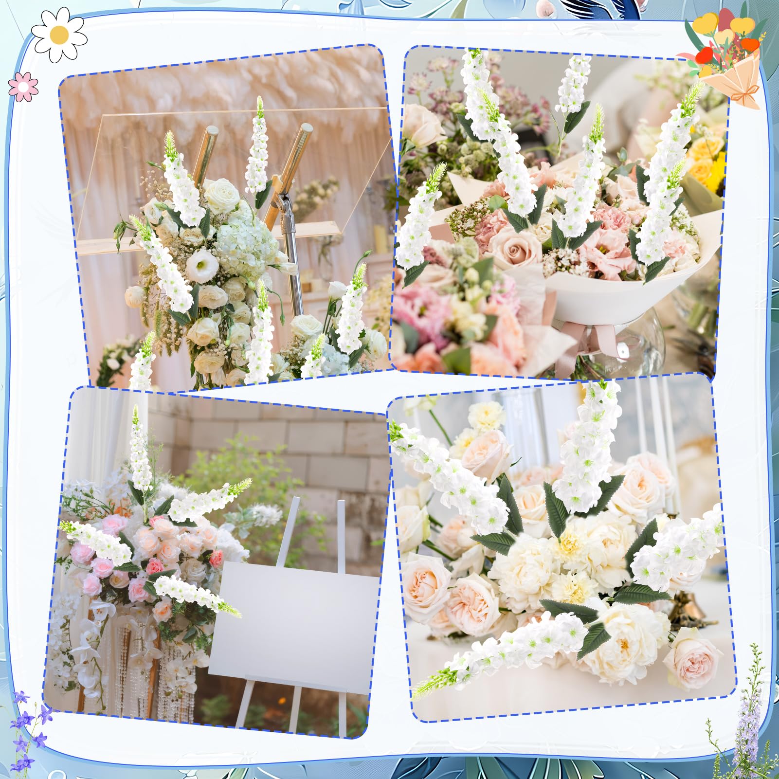 Ovveroche delphinium placé dans un vase haut pour un centre de table élégant