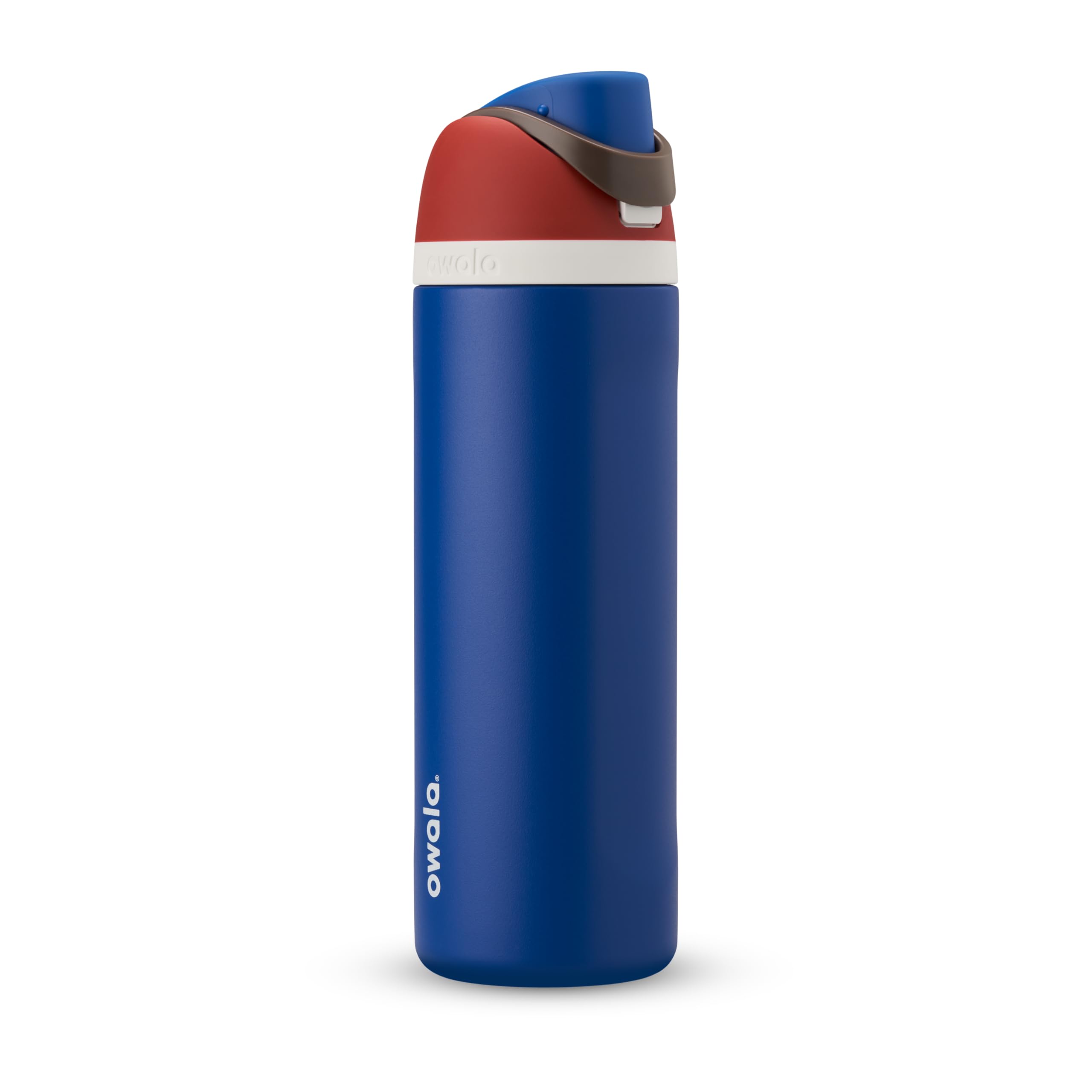 Owala Captain America vue avant montrant design Marvel et logo, durable et pratique