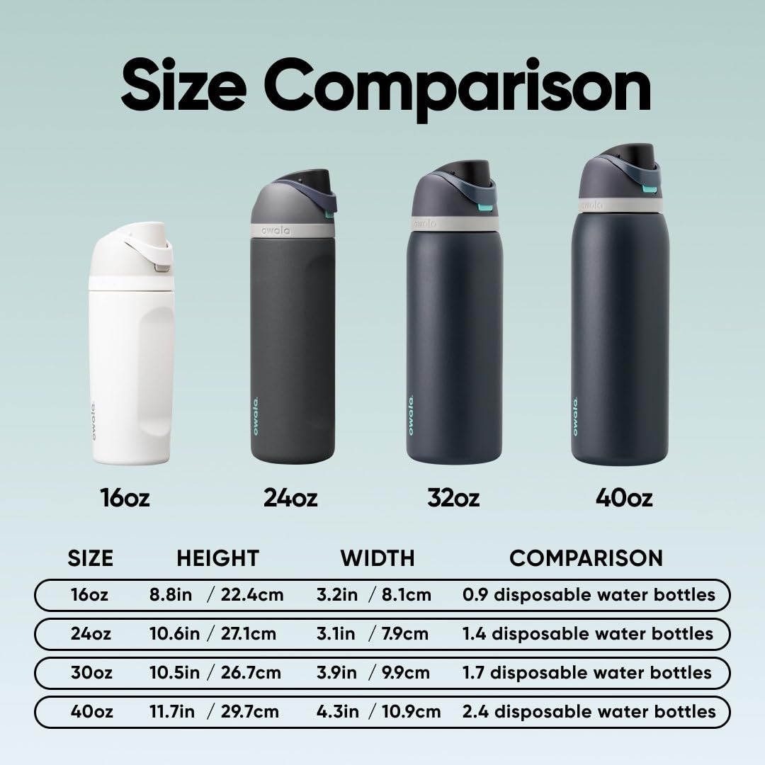 Owala FreeSip comparaison taille avec main montrant capacité 32 oz pratique