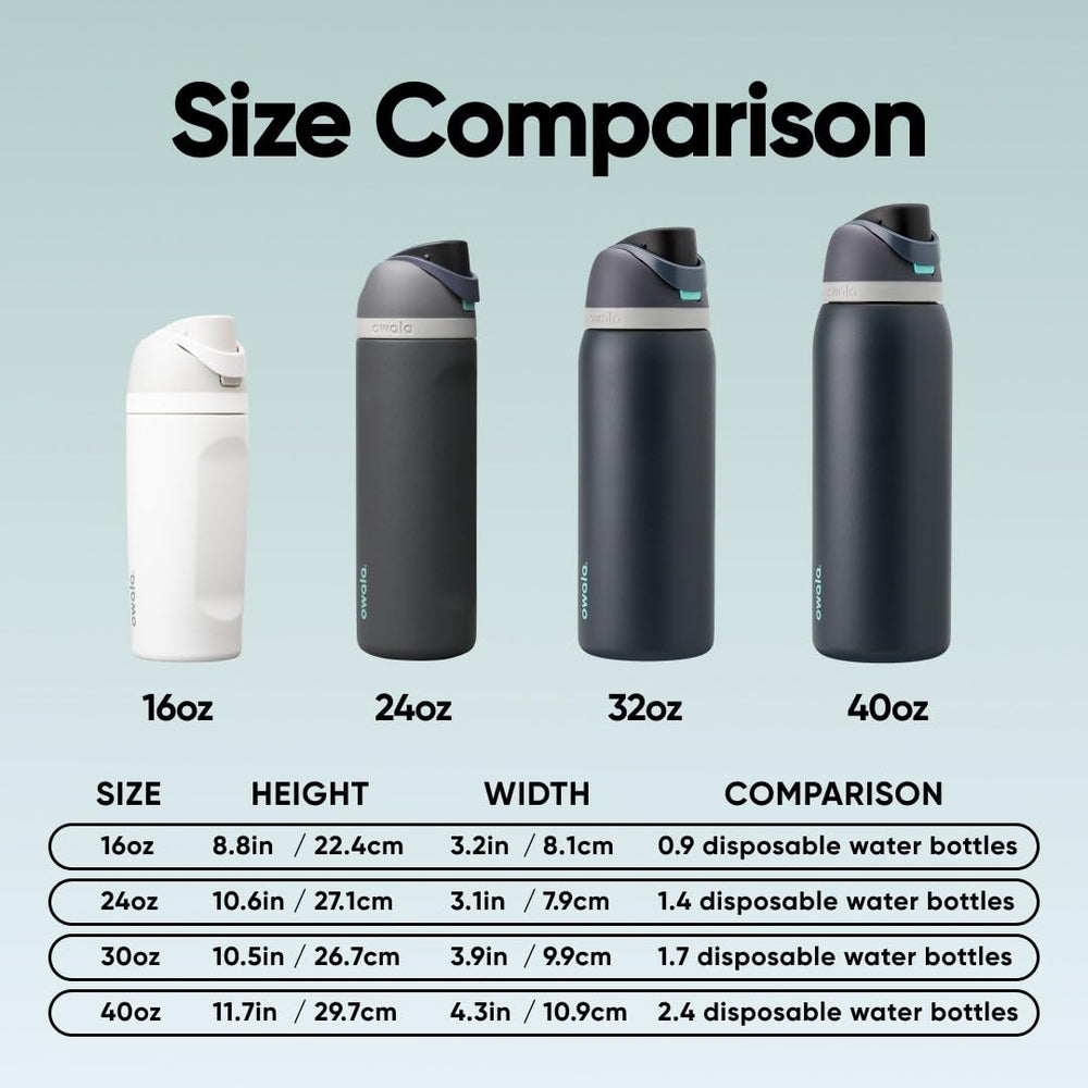 Owala FreeSip comparaison taille avec main montrant capacité 32 oz pratique