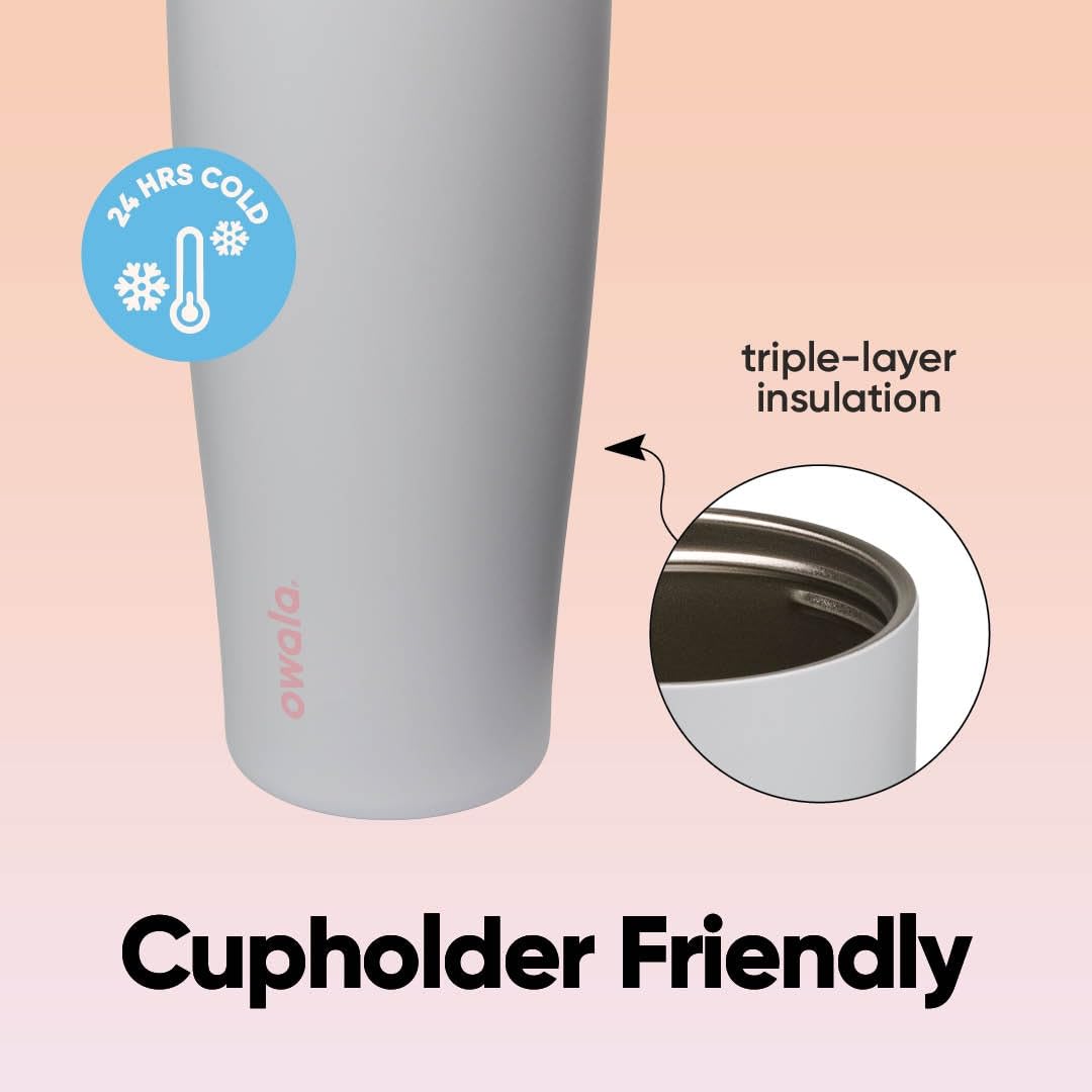 Owala FreeSip ouvert avec glaçons montrant l’ouverture large pour remplissage facile