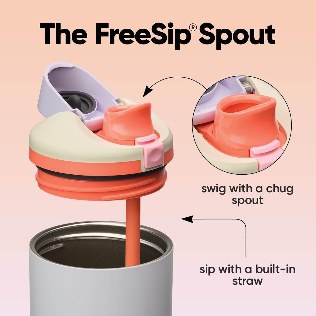 Owala FreeSip gros plan sur le bec FreeSip illustrant la double option de boisson