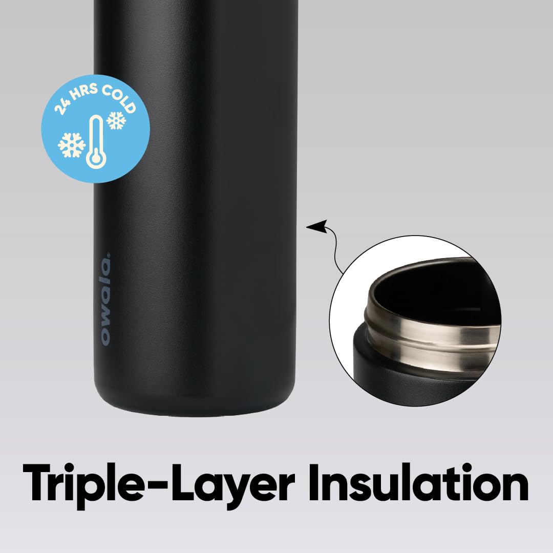 Owala FreeSip coupe schématique montrant l'isolation double paroi et maintien du froid