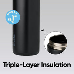 Owala FreeSip coupe schématique montrant l'isolation double paroi et maintien du froid