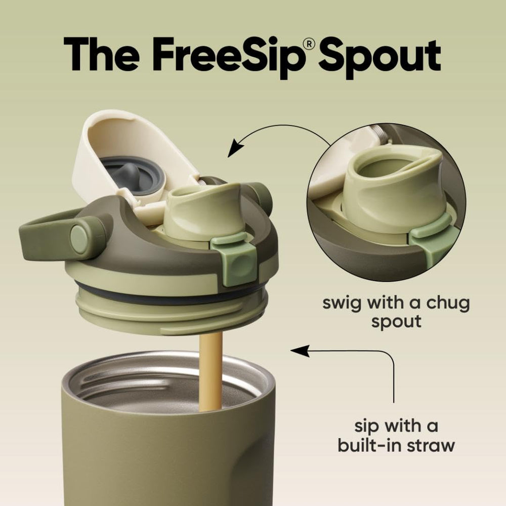 Owala FreeSip Sway embout 2-en-1 en gros plan, permet boire par paille ou swig hygiénique