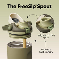 Owala FreeSip Sway embout 2-en-1 en gros plan, permet boire par paille ou swig hygiénique