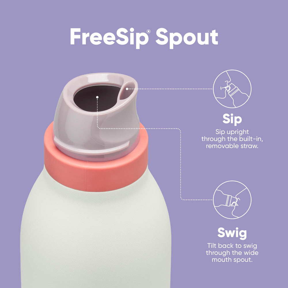 Owala FreeSip Twist gros plan acier inoxydable double paroi pour isolation fiable
