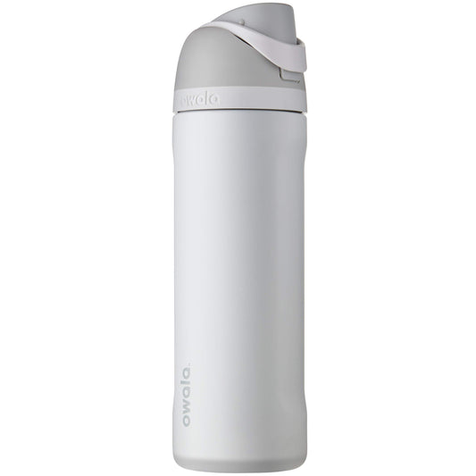 Owala vue face montrant la couleur Shy Marshmallow et facilité d'utilisation