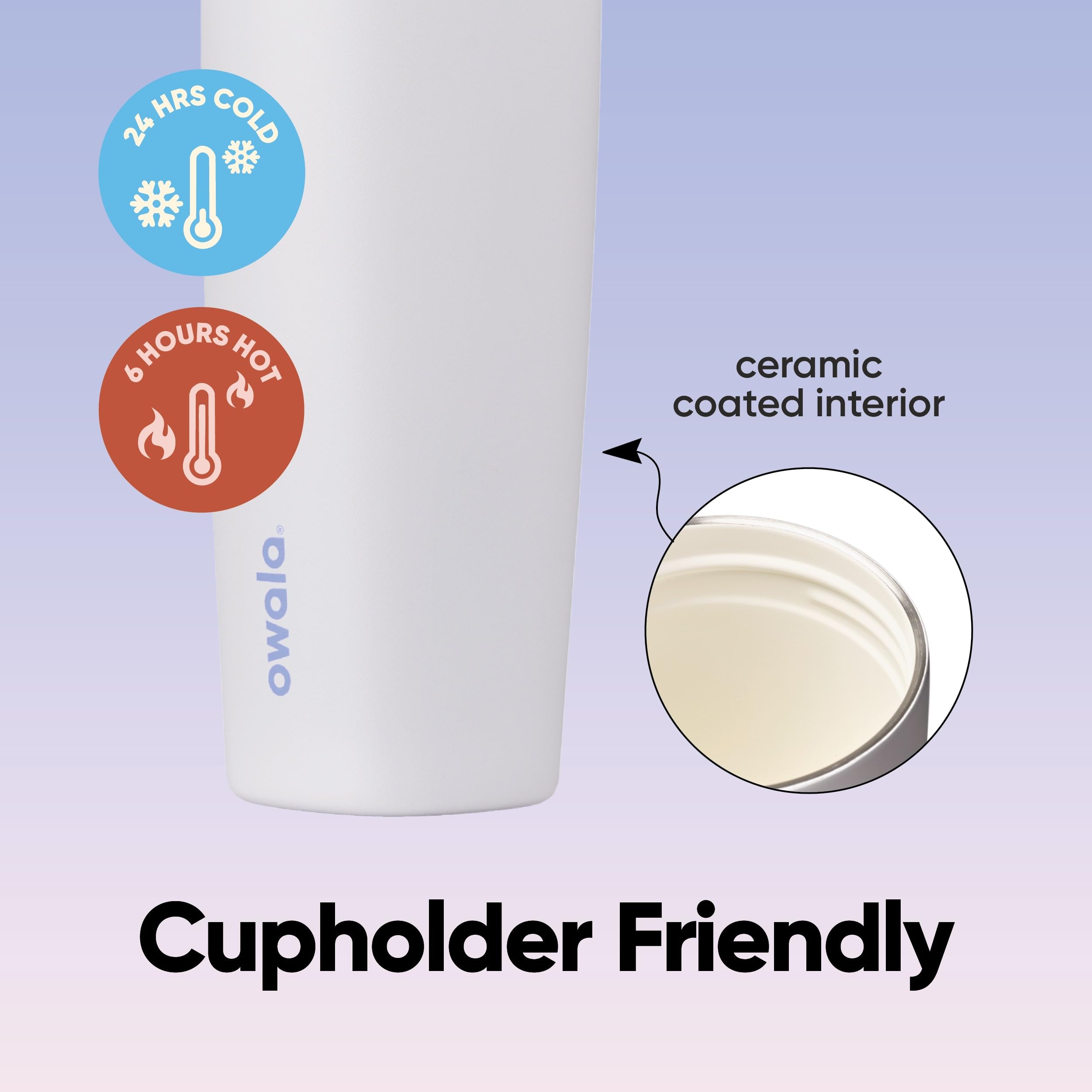 Owala gobelet dans la main montrant la prise ergonomique et la capacité 20 oz