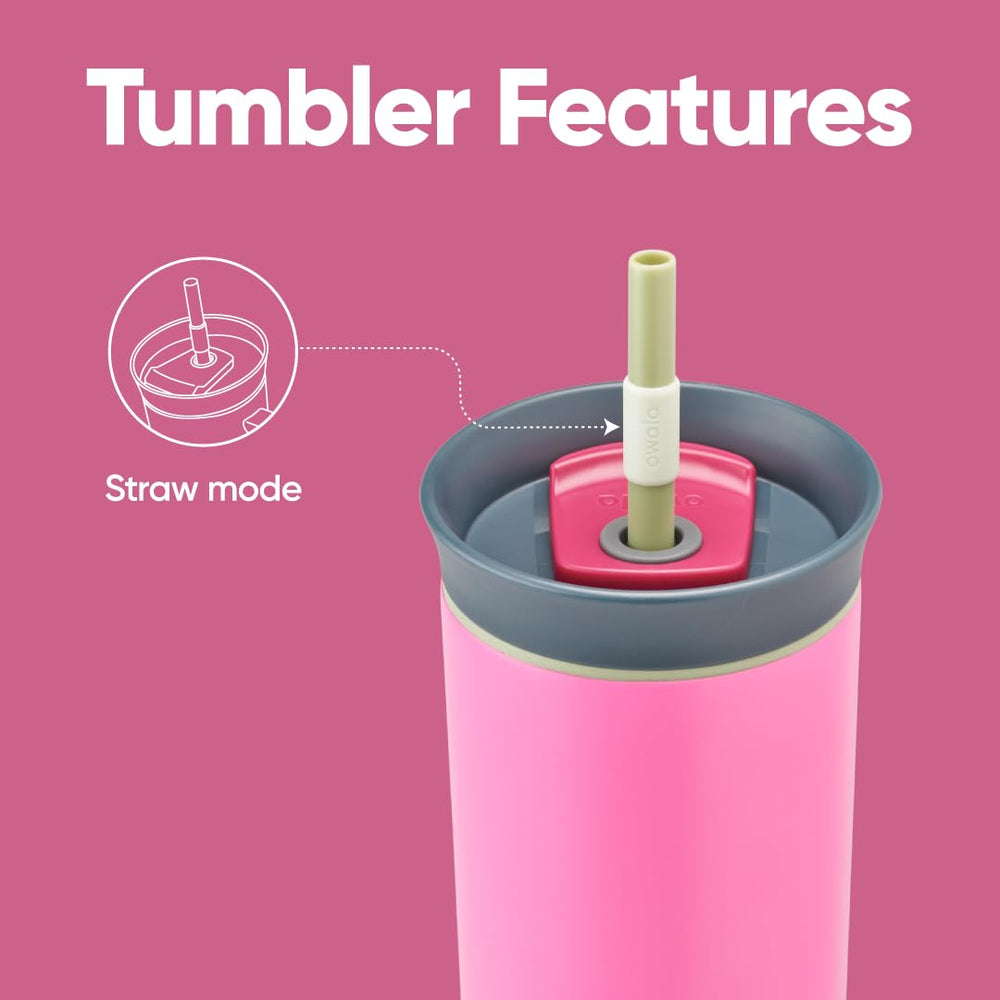 Owala Tumbler couvercle ouvert illustrant le bouchon 2-en-1 pratique et étanche