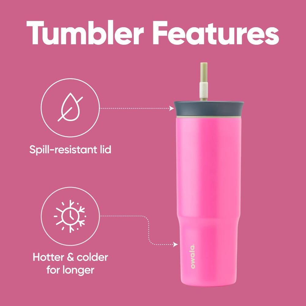 Owala Tumbler gros plan acier inoxydable double paroi pour limiter la condensation