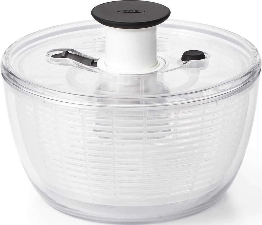 OXO essoreuse face avant montrant compactitude et fonctionnement pratique