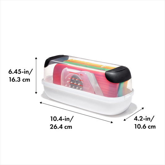 OXO zoom sur lames colorées pour râper et trancher, précision