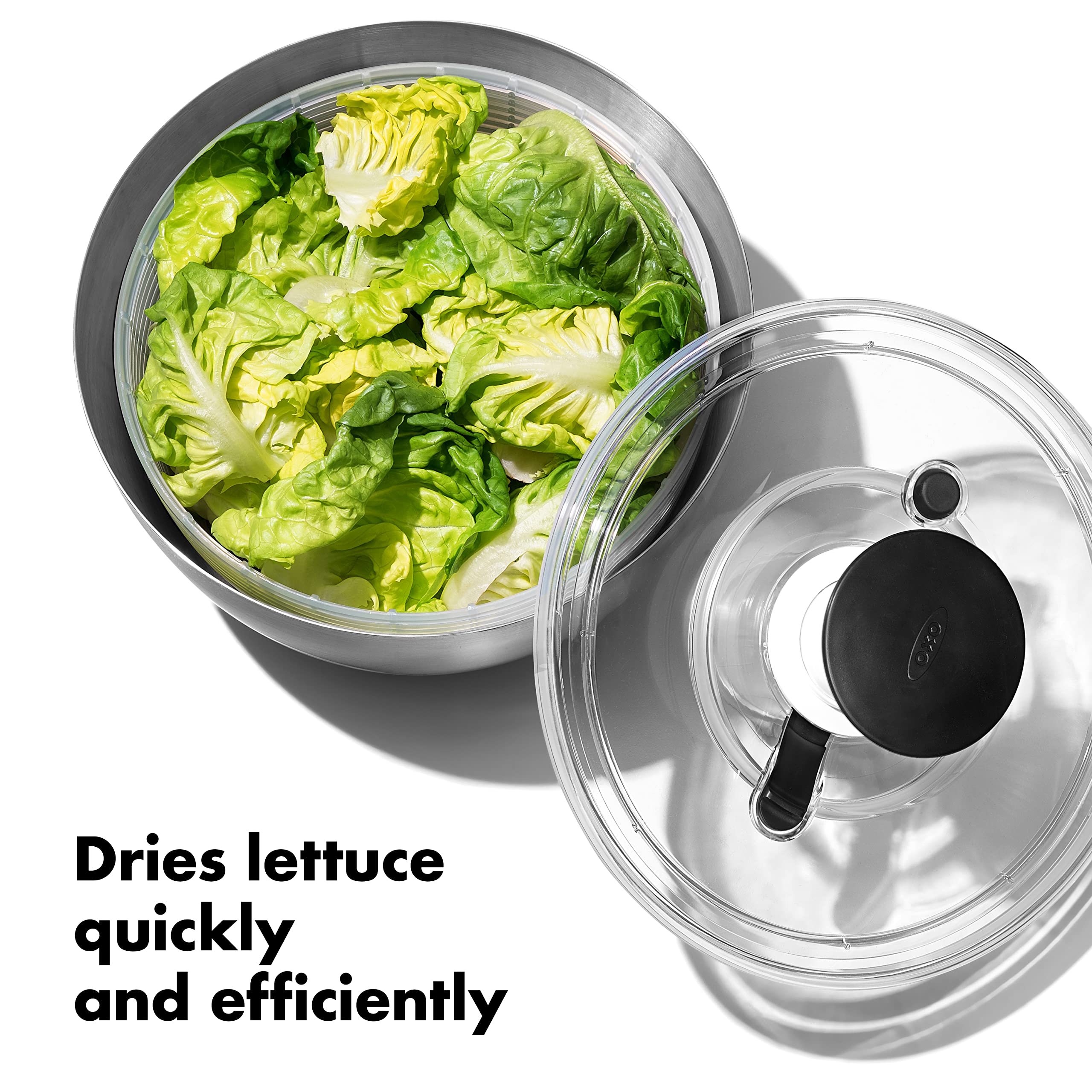 OXO pompe soft-touch gros plan pour essorage facile d'une main
