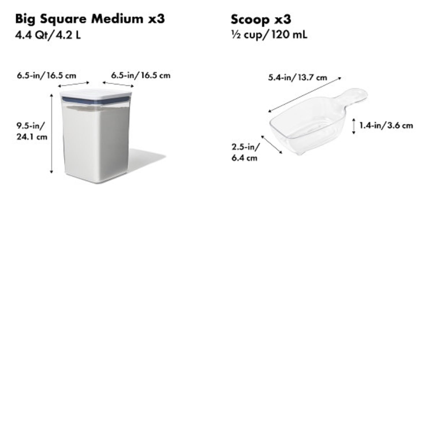 OXO comparaison taille montre capacité 4,4 qt et échelle claire