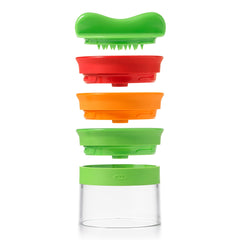 OXO spiraliseur lames rangées sur l'appareil pour organisation sûre