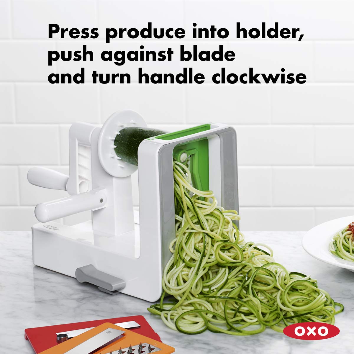 OXO spiralizer résultat coupe spaghetti uniforme prêt à servir