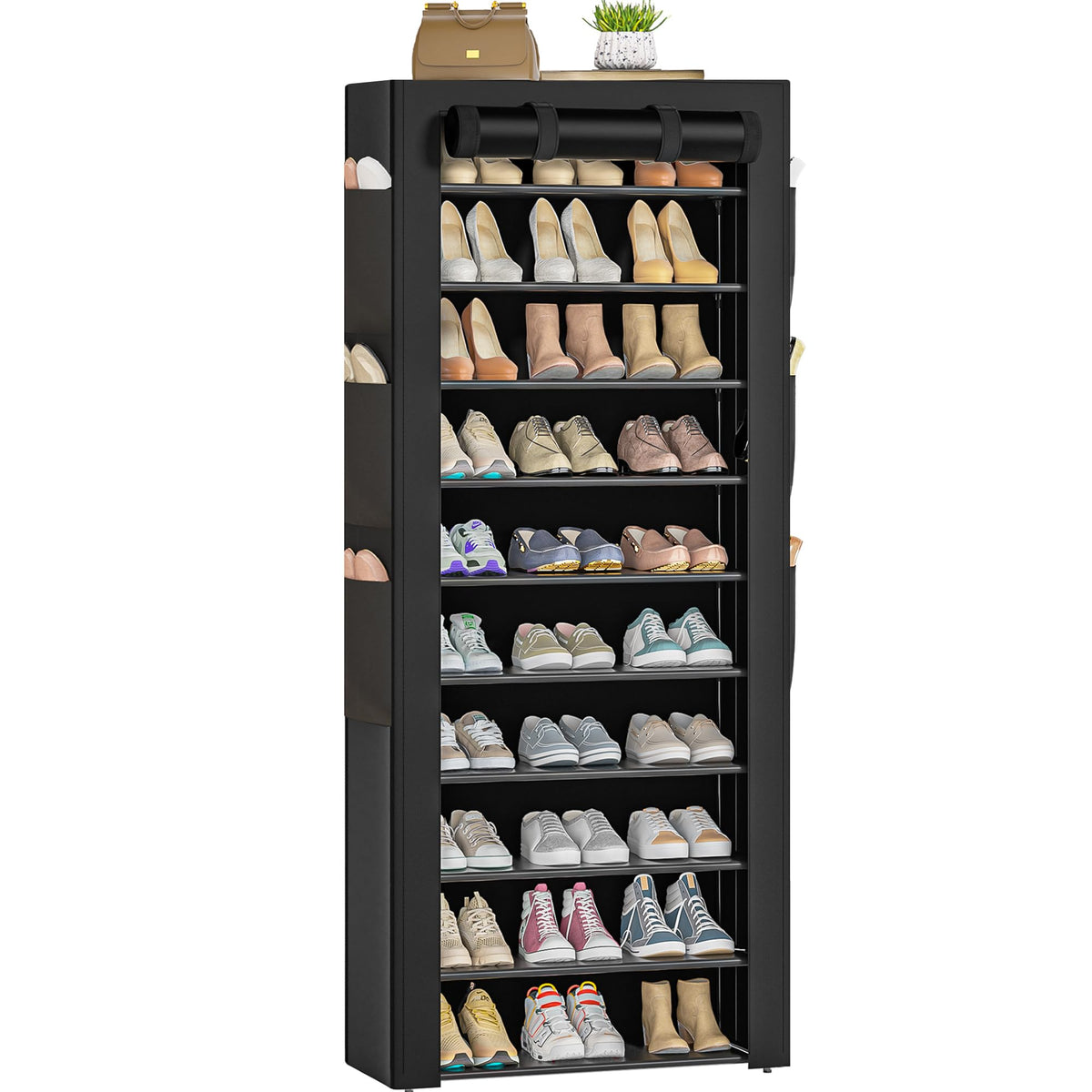 OYREL façade du porte-chaussures noir, stockage vertical maximal