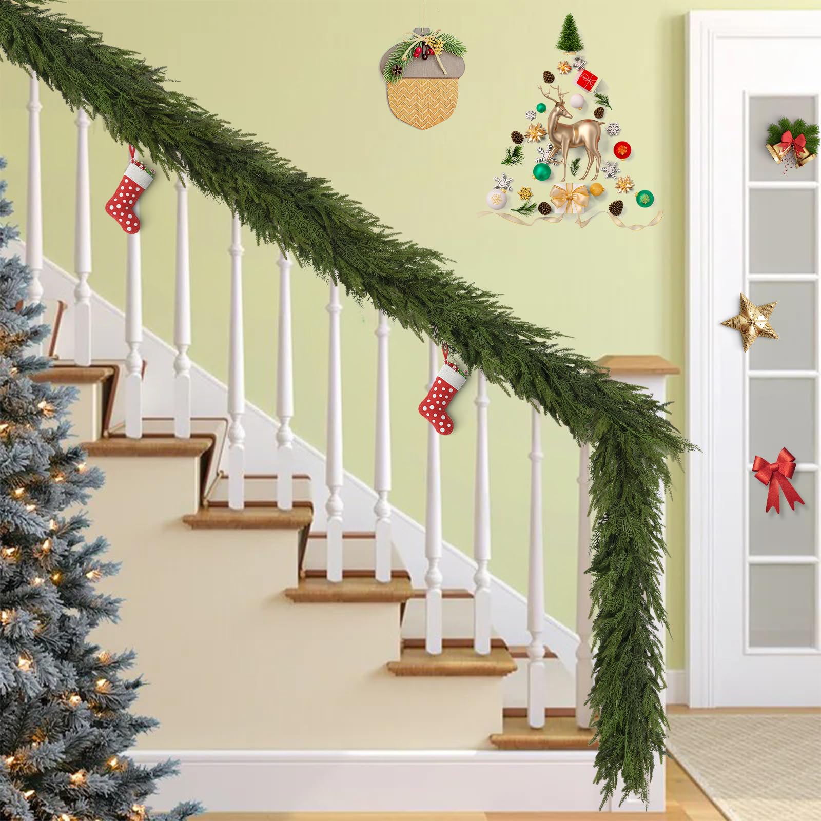 OZFHUA guirlande posée sur rampe d'escalier pour décor festif sûr