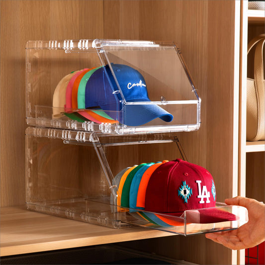 Ozueccr boîte transparente face avant montrant 15 casquettes et visibilité facile