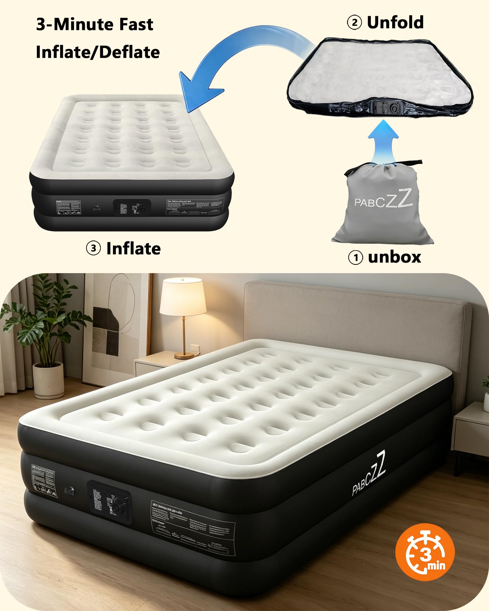 PABCZZ matelas mis à l'échelle à côté d'une personne montrant taille