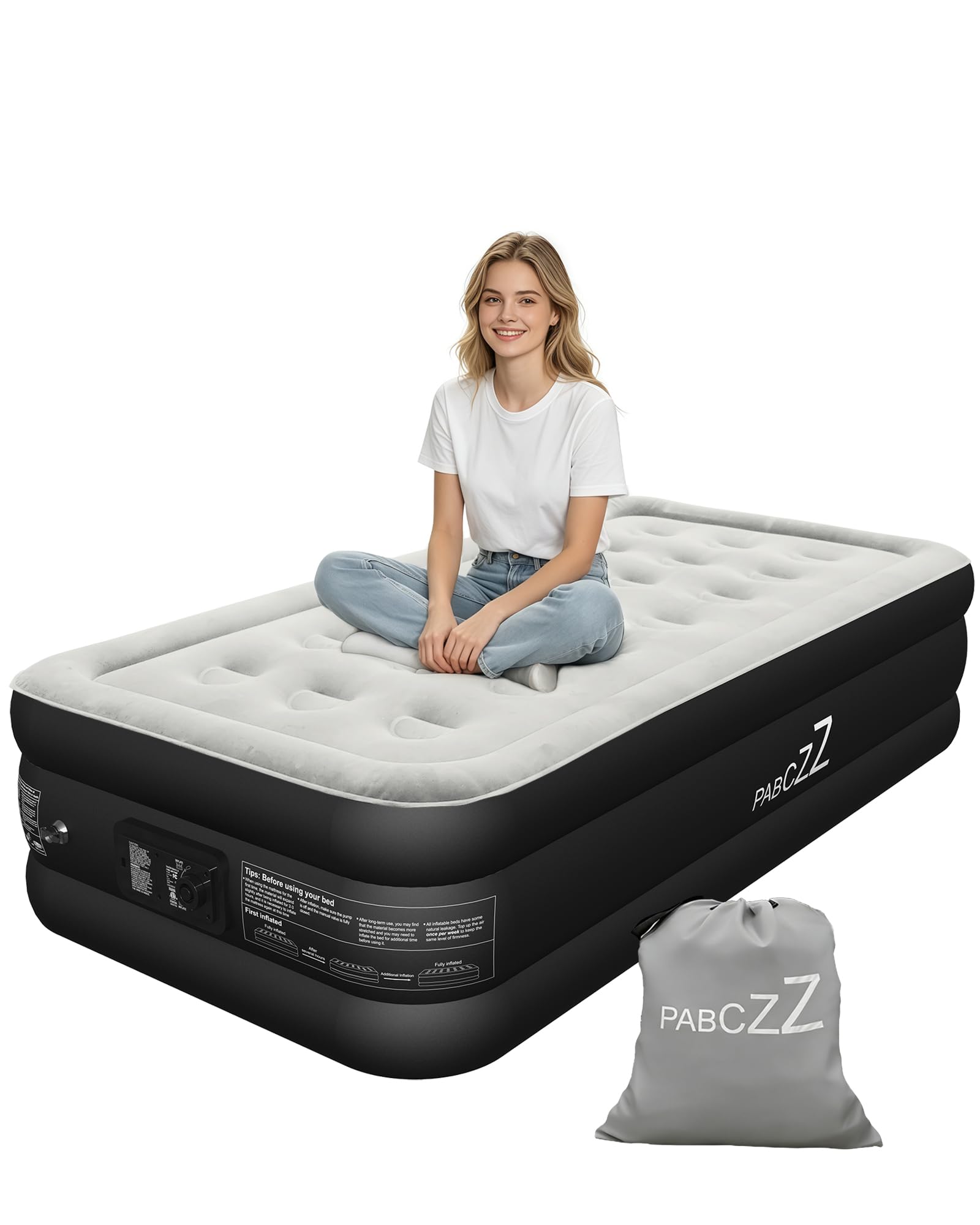 PABCZZ matelas face avant montrant format twin et hauteur 18 pouces
