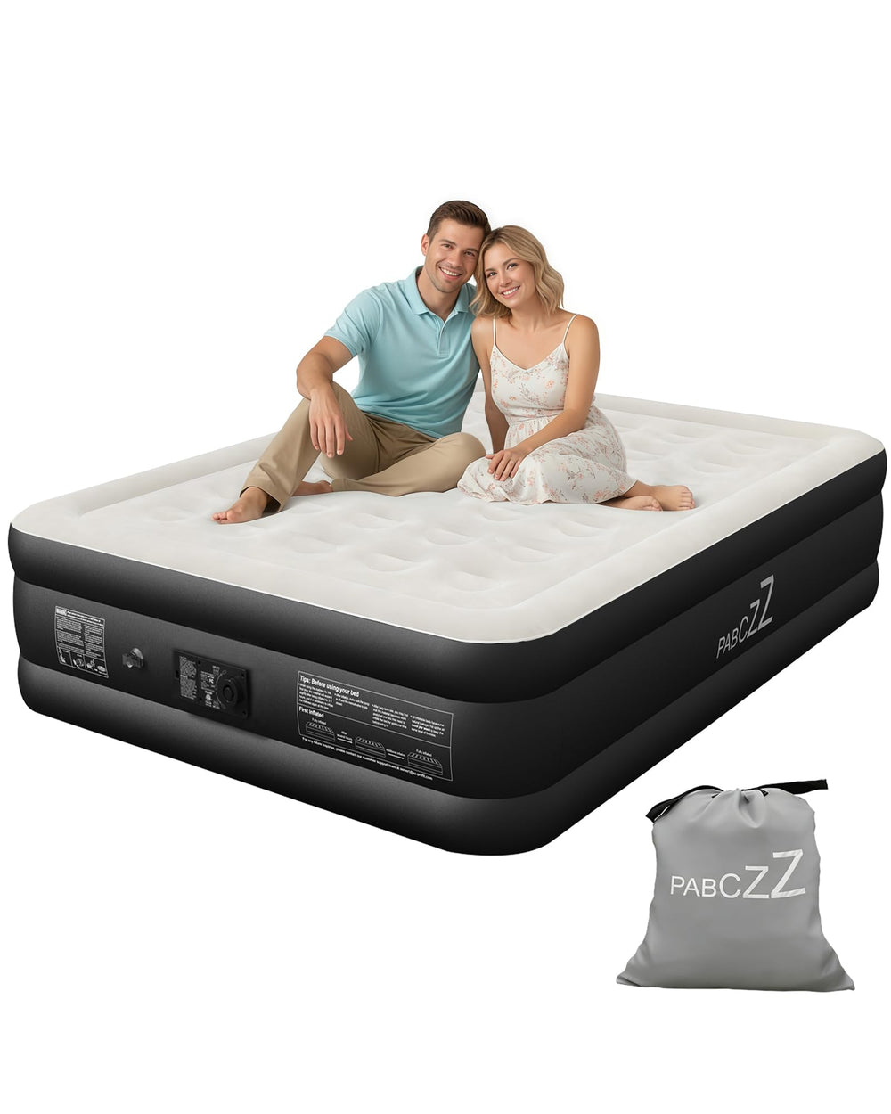 PABCZZ matelas face avant montrant profil élevé et finition noire confortable