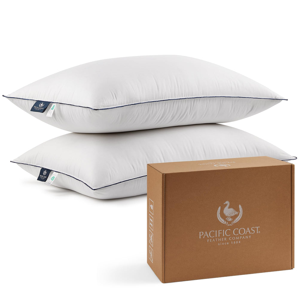 Pacific Coast emballage avant montrant lot de 2 oreillers king et bénéfice de confort hôtelier