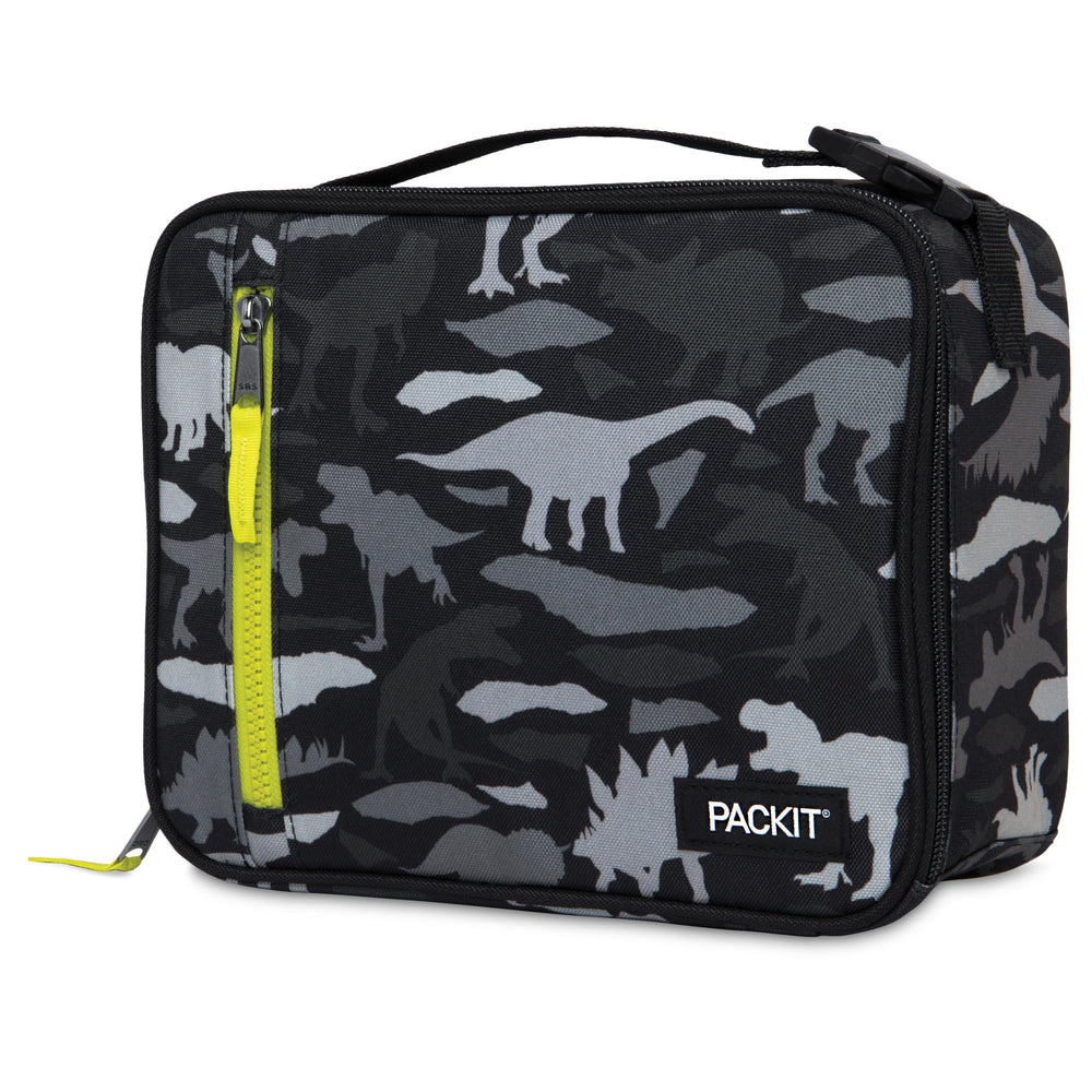 PackIt vue de profil du sac Dino Camo Charcoal soulignant structure compacte et robustesse
