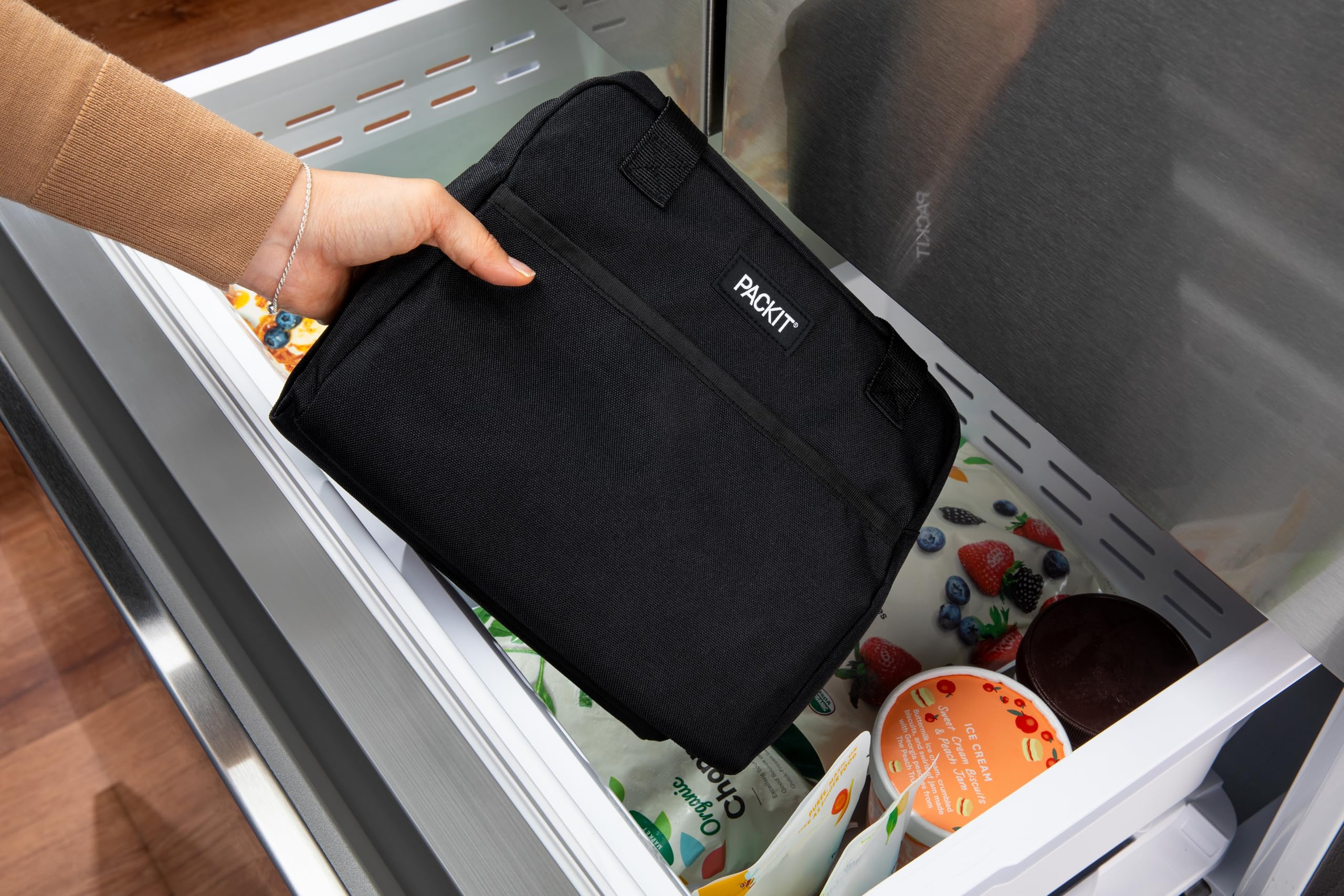 PackIt Hampton coupe montrant gel intégré et refroidissement durable