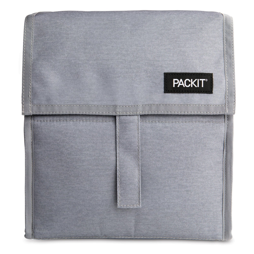 PackIt sac de déjeuner face avant montrant design gris et fermeture zip bénéfice maintien au frais