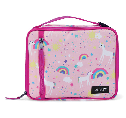 PackIt vue avant de la lunch box Unicorn Sky Pink, design ludique et transport facile