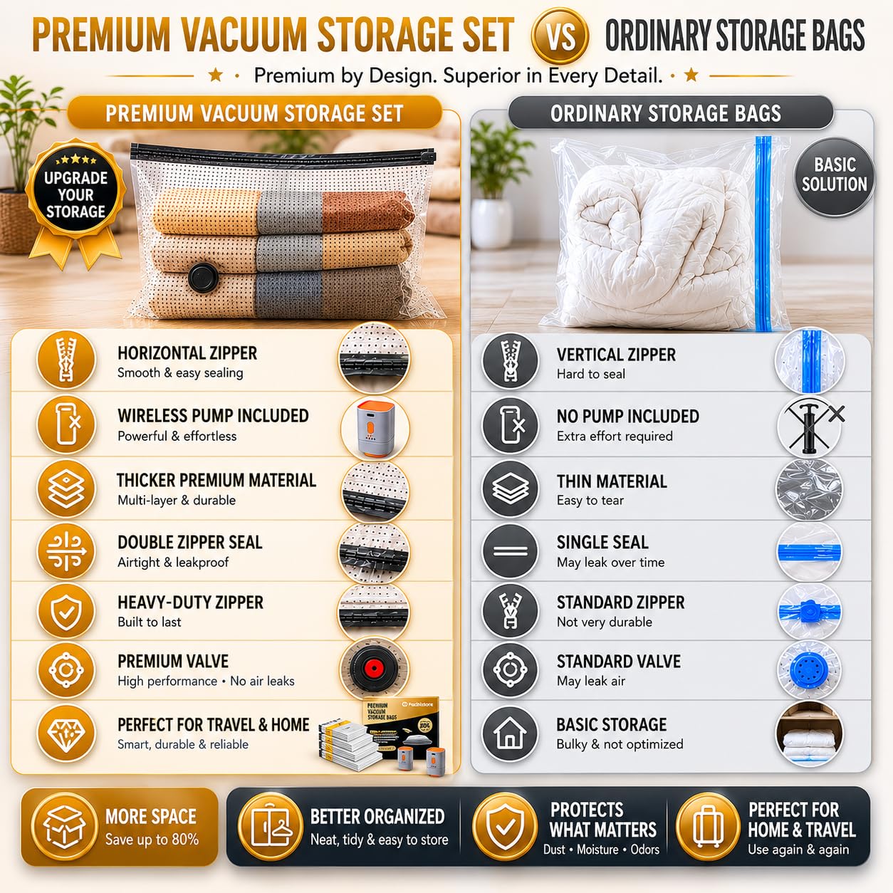 PackNstore sacs sous vide dans une valise montrant optimisation de bagage