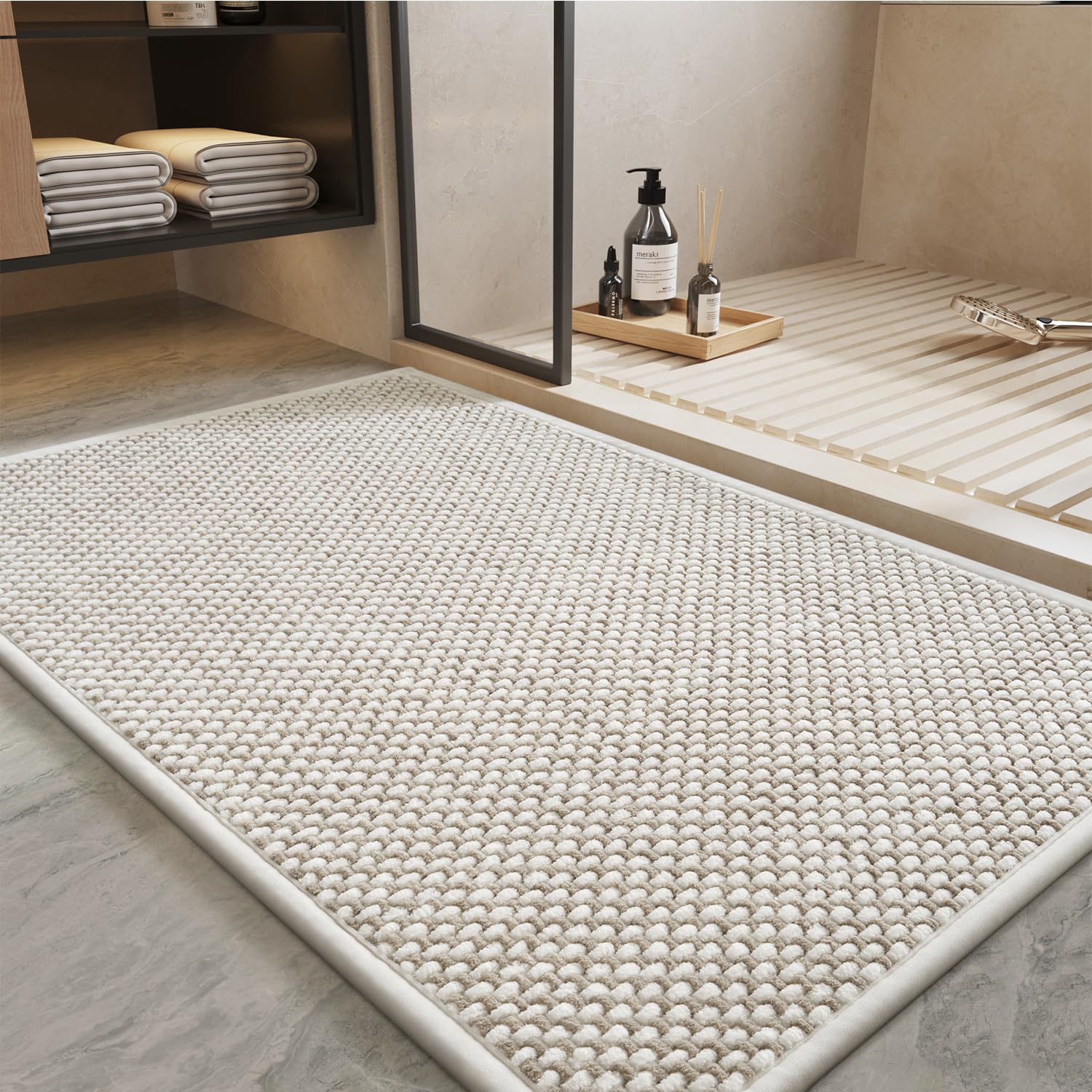 PADOOR tapis devanture packaging montrant couleur beige crème et design