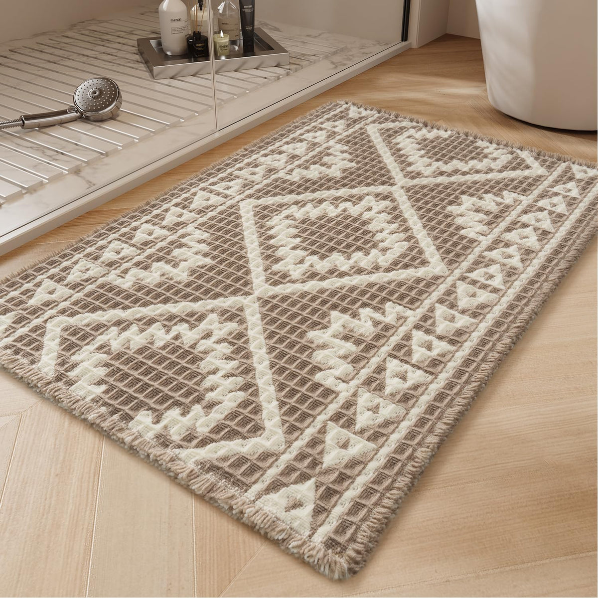 PADOOR tapis de bain face avant montrant design bicolore et confort