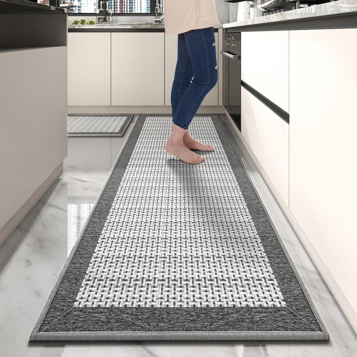 PADOOR tapis de cuisine vue face, design gris discret et protection du sol