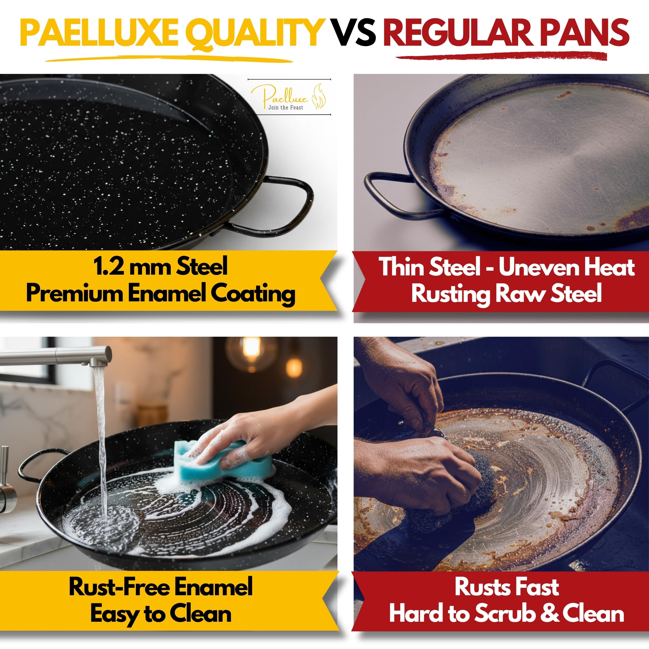 Paelluxe vue de profil montrant profondeur idéale pour riz et garnitures généreuses