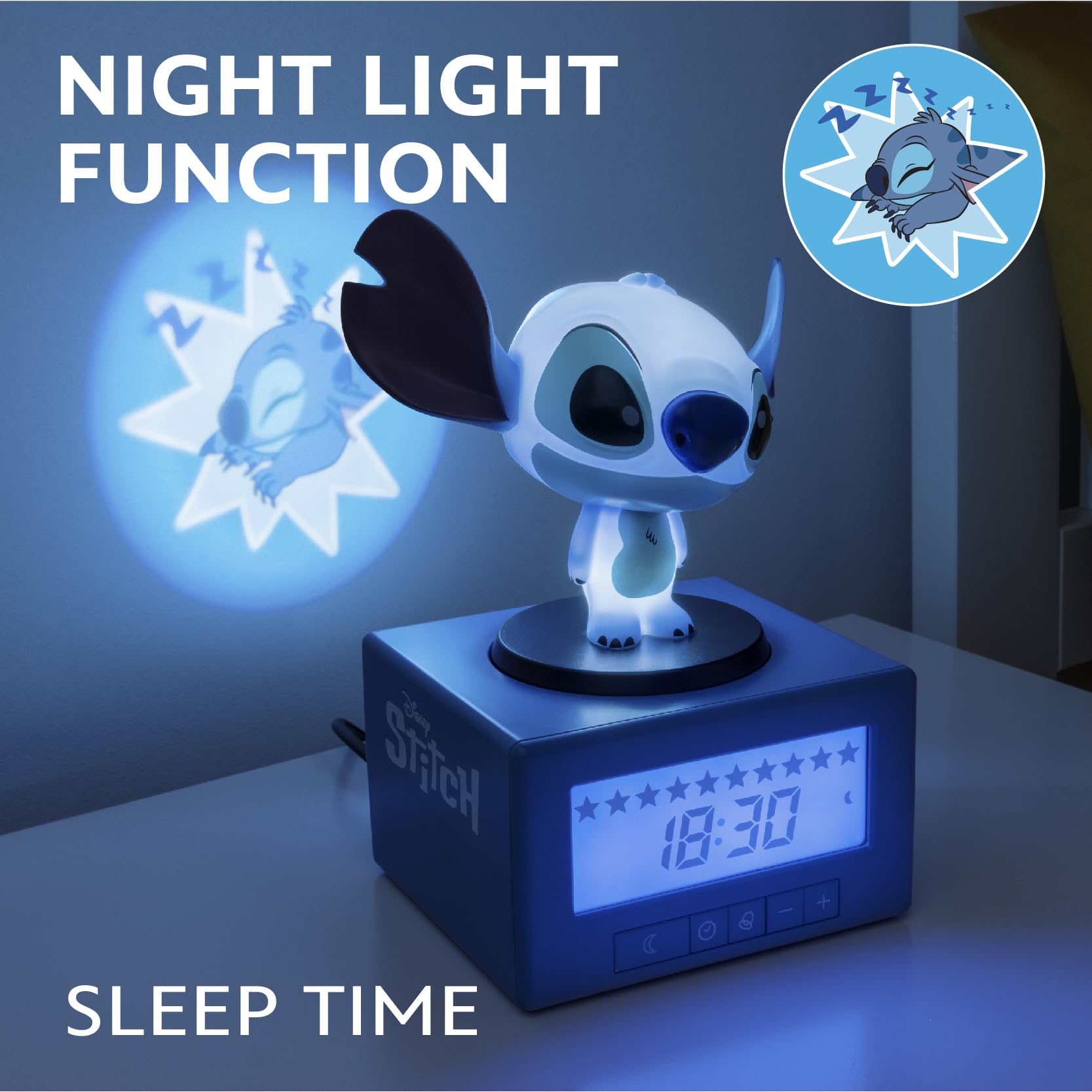 Paladone Stitch en usage sur un chevet rassurant pour l'enfant