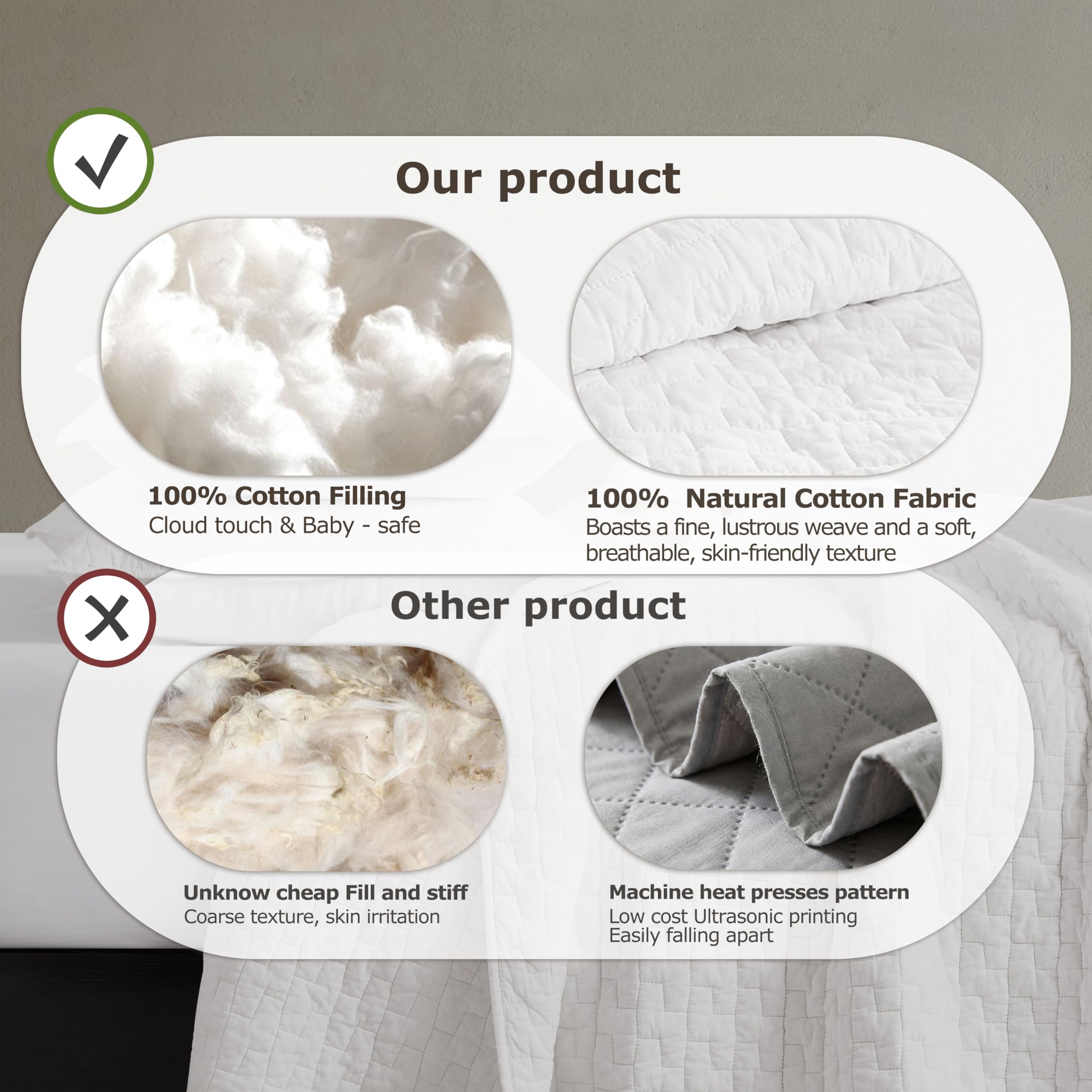 palassio coupe du garnissage coton montrant rembourrage naturel isolant