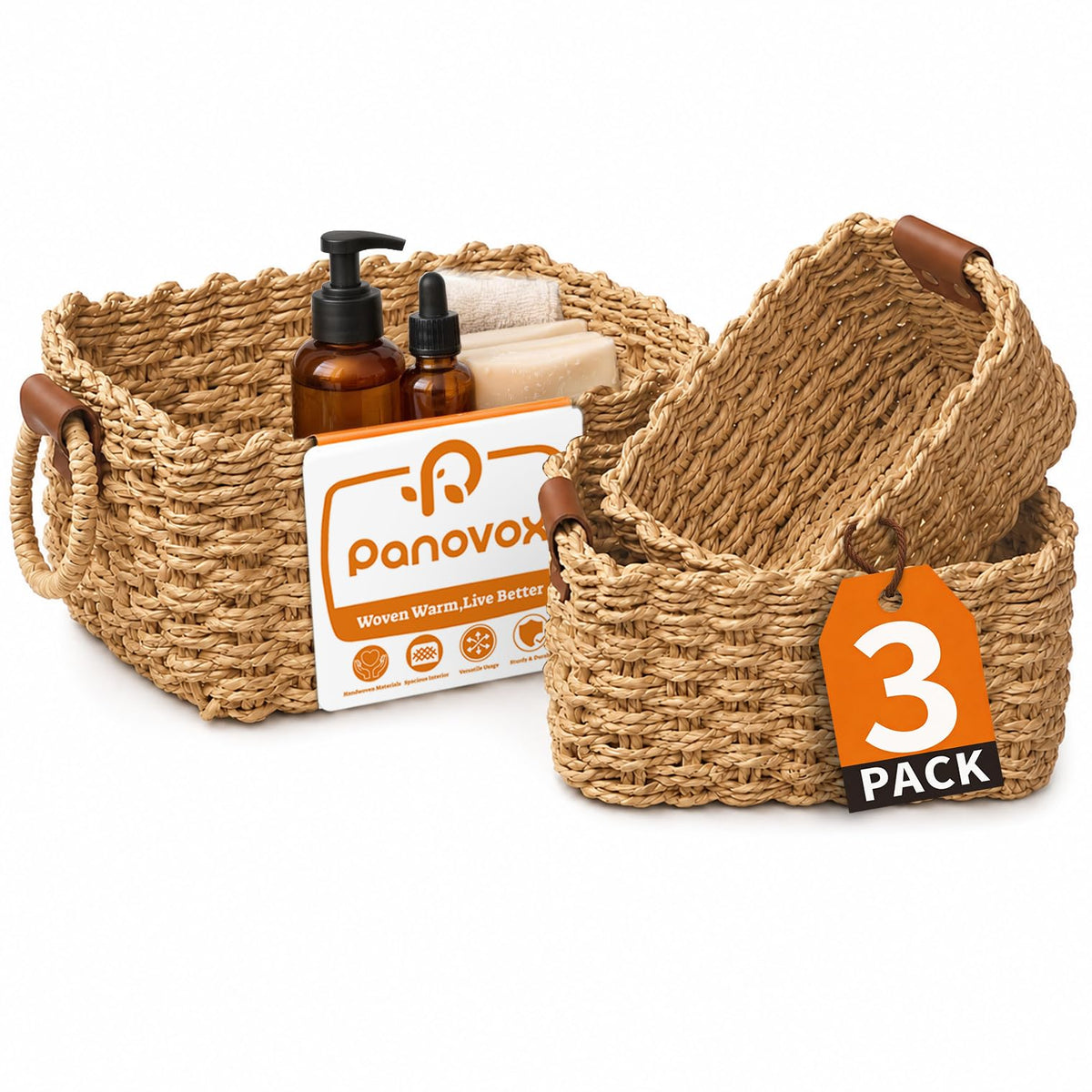Panovox trio de paniers vue face offrant un rangement esthétique