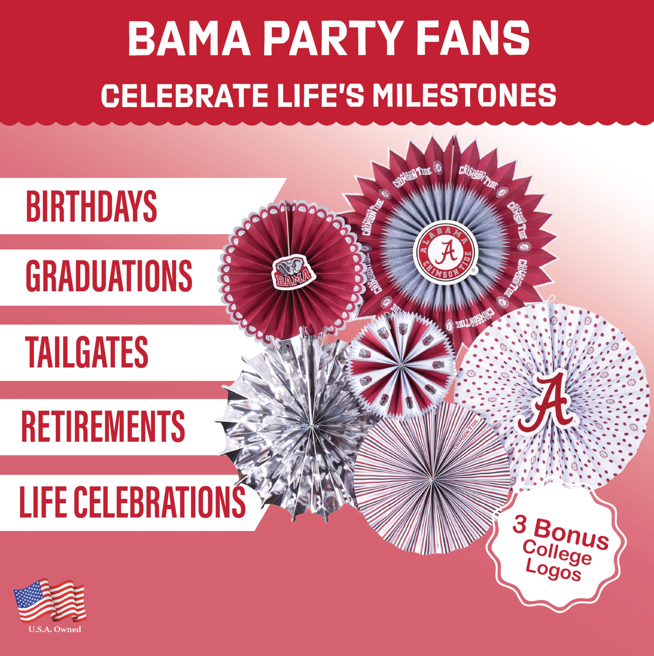 PartyKandy assortiment tailles 14,11,8 pouces Alabama Crimson Tide pour profondeur