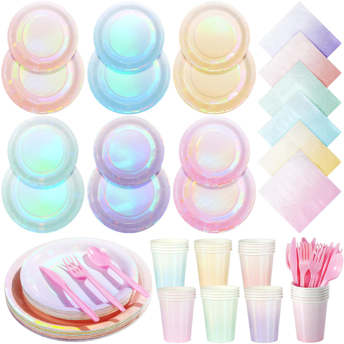 Pascliyna ensemble complet face montrant assiettes gobelets serviettes et couverts pour gain de temps